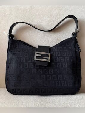 Fendi Black Zuchino Canvas Hobo Shoulder Bag